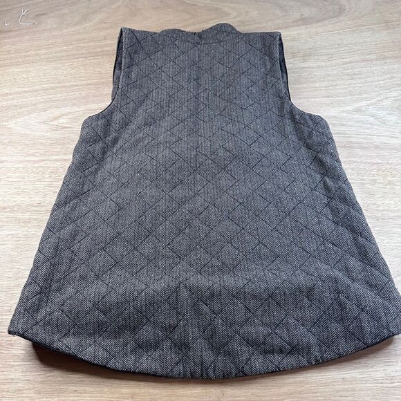 Elizabeth McKay Wool Blend Quilted Herringbone Vest Horse Lining Gray Women’s S - Picture 2 of 6